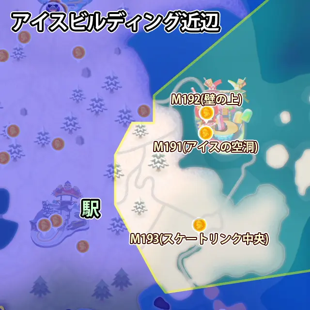 アイスビルディング近辺にあるピーチメダル3枚のマップ
