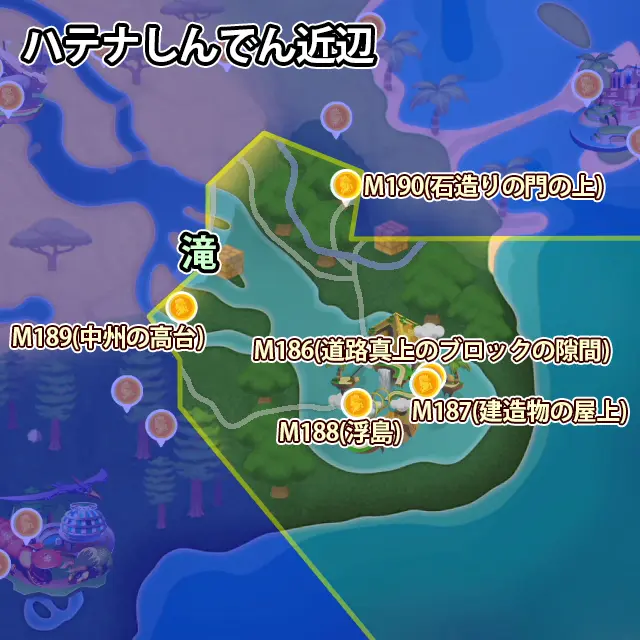 ハテナしんでん近辺にあるピーチメダル5枚のマップ