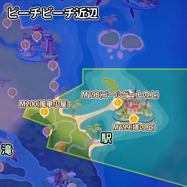 ピーチビーチ近辺にあるピーチメダル3枚のマップ